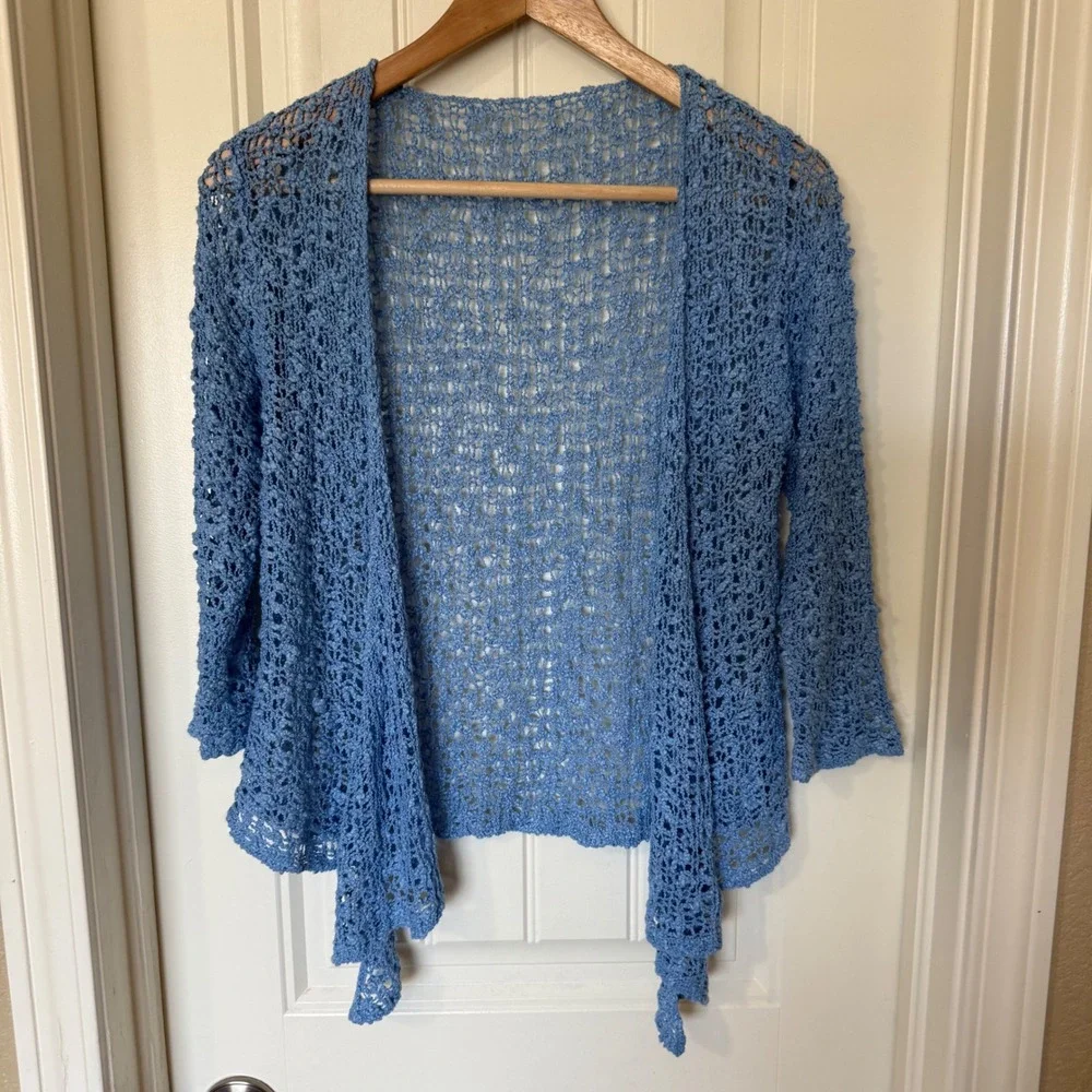 Lost River Clothing Crochet Cardigan Womens OS Blue Exc. Hand Made Open Knit